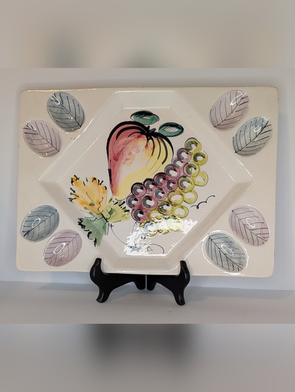 Rectangle Egg Plate Made In Italy Fruit Design 12" X 8.5"